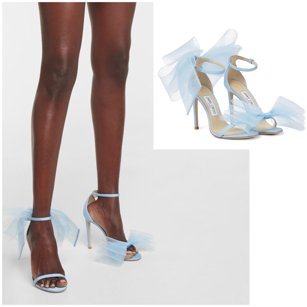 New Jimmy Choo Blue Aveline 100 Bow-trimmed Sandals $1,195 37.5 - Picture 2 of 13